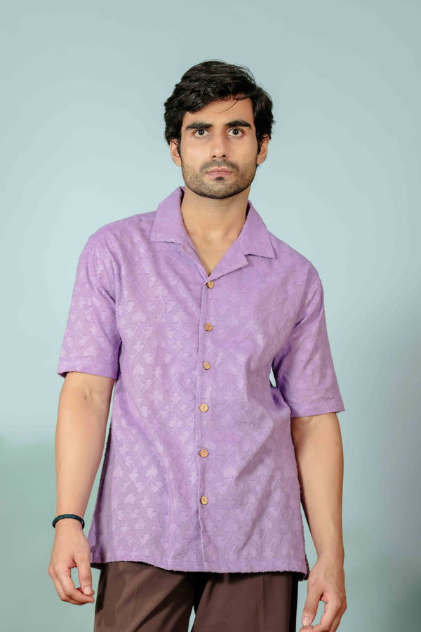 Lavender Jacquard Cuban Collar Shirt