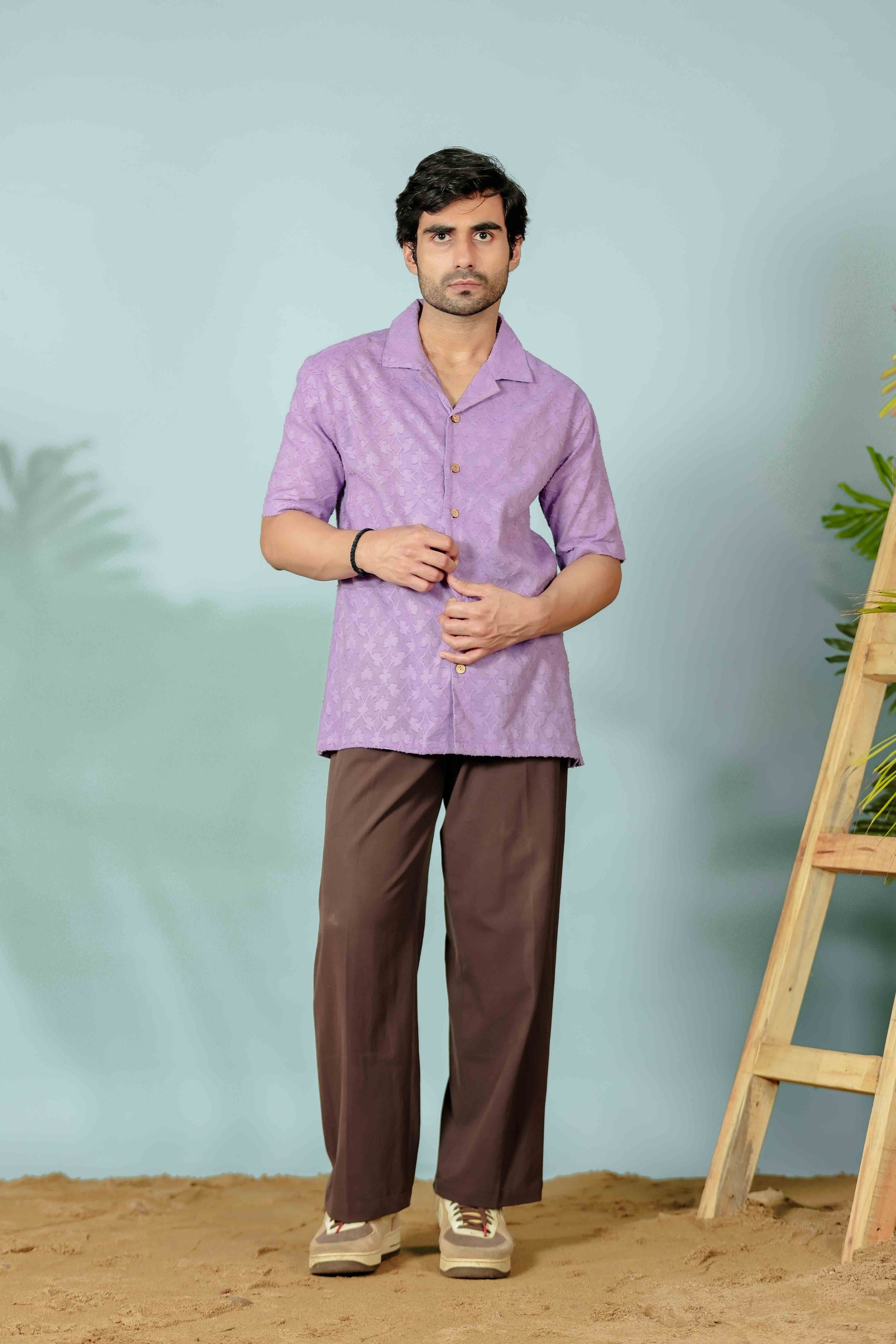 Lavender Jacquard Cuban Collar Shirt – SHORTSCAPE Lavender Jacquard Cuban Collar Shirt – SHORTSCAPE