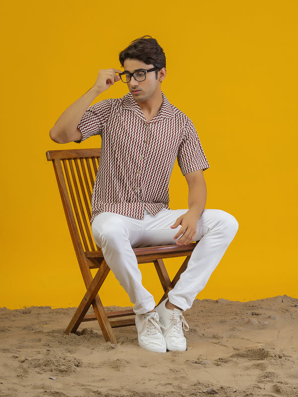 Trippy Wine Striped Cotton Shirt